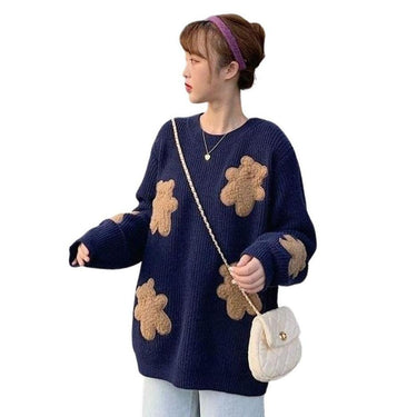 Fluffy Teddy Bear Patchwork Ribbed Knitted Sweater Kawaii Pullover Jumper Women's Jumper Korean Japanese Cute Sweet Loose from NSE Imports #2.